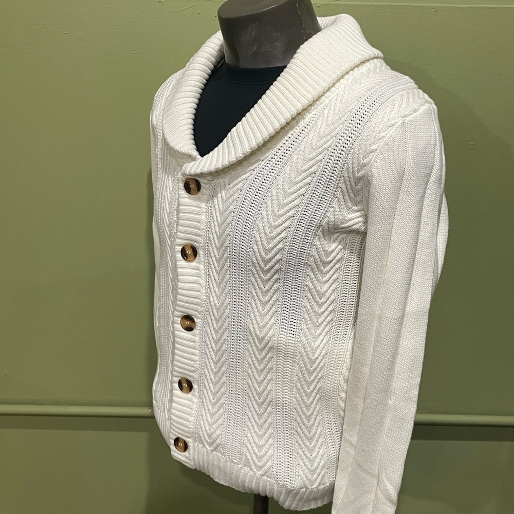 Lavane cardigan sweater cream knitted Shaw collar modern fit - Picture 2 of 3